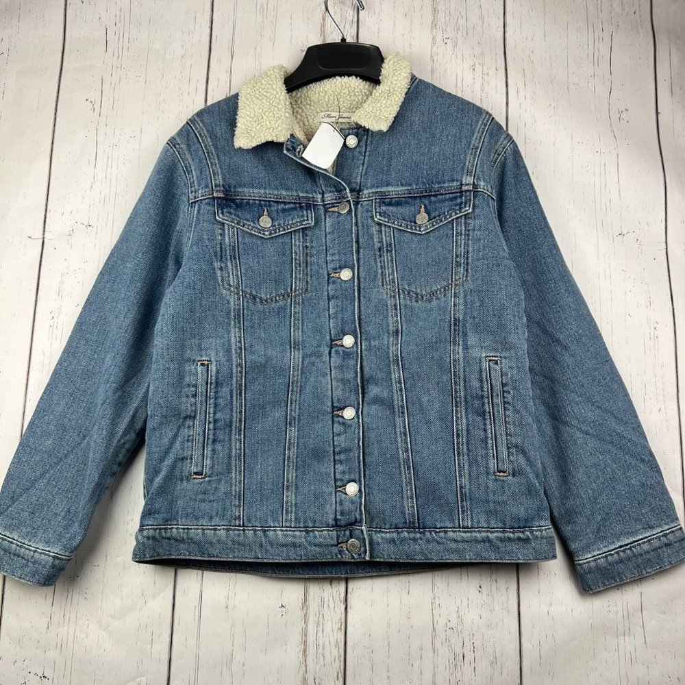 Mavi Small Classic Fit Stretchable Denim Faux Fur Sherpa Jacket Women New